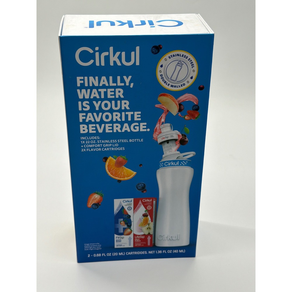 Cirkul 22 oz Stainless Steel Water Bottle Starter Kit White with 2 Cartridges